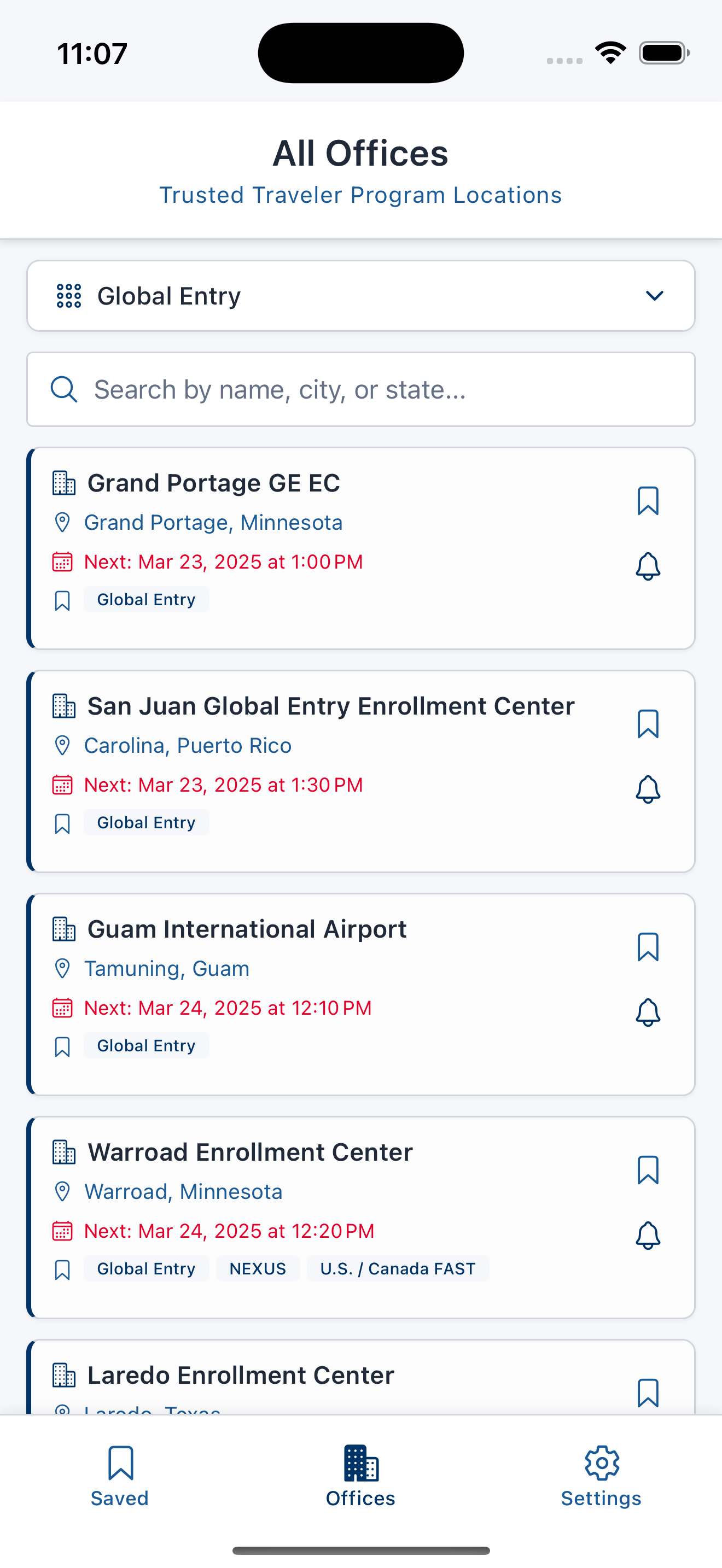 TTP Interview Finder Offices Screen